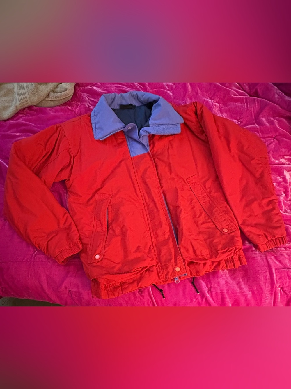 Patagonia Red Jacket with Purple Collar Puffers